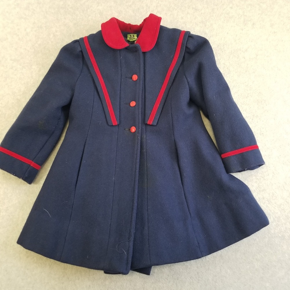 Vintage Rothschild Coat Girls Size 6 Navy Blue Buttons Stains USA